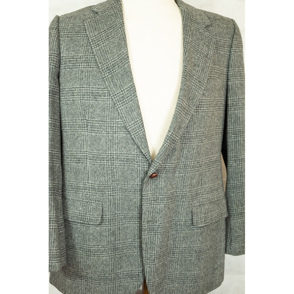 The Squire Shop Mens Grey Glen Plaid 100% Camel Hair Blazer Sport Coat USA 44L